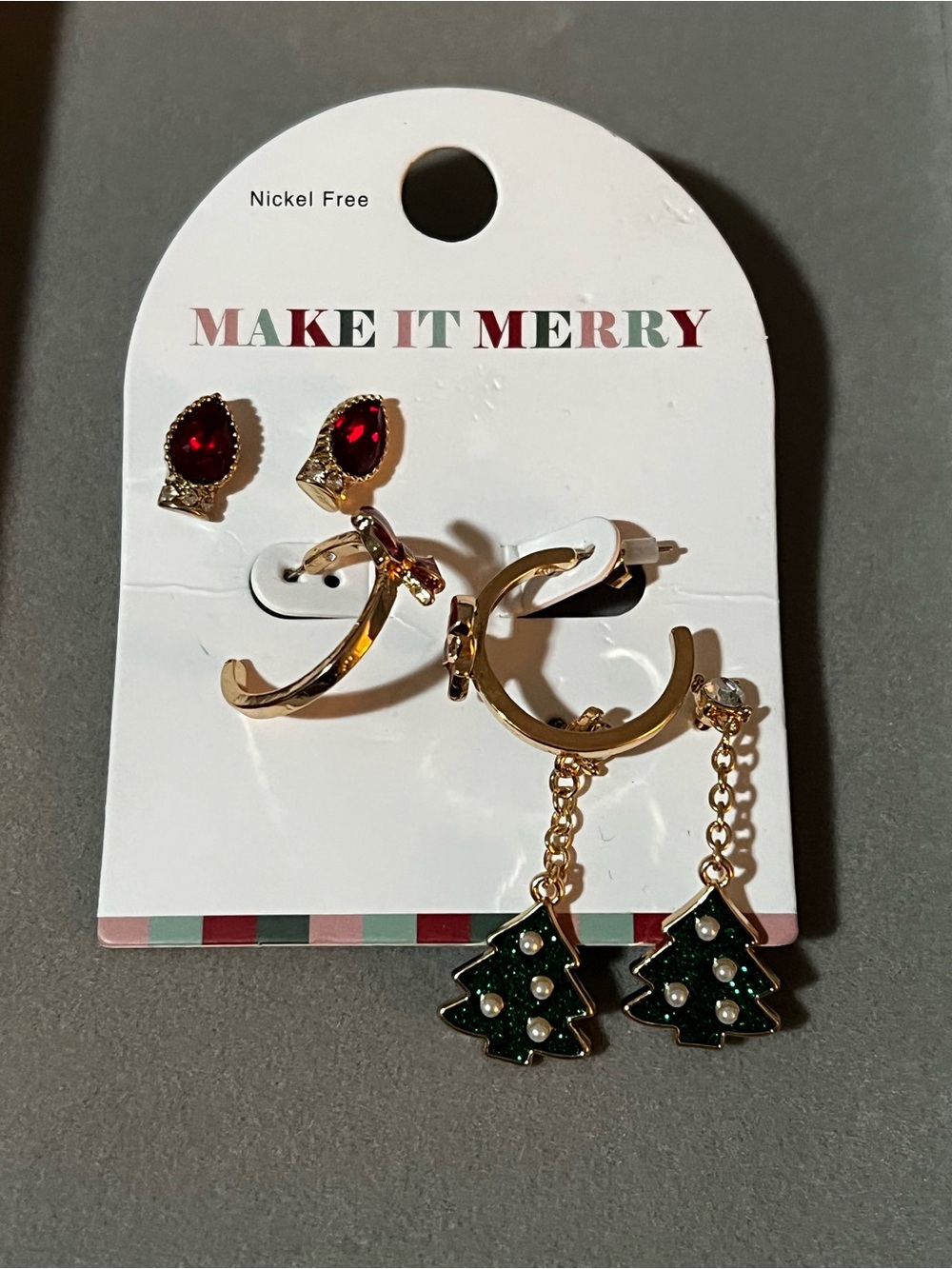 Gold-Tone Red & Green Holiday Stud Earring Set